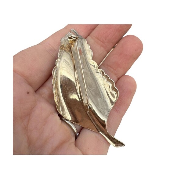 Vintage Silver Tone Feather Brooch Pin with Blue Stone - Picture 2 of 2